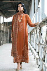 IZEL - 3PC DHANAK EMBROIDERED SHIRT WITH DHANAK EMBROIDERED SHAWL AND TROUSER - HZU2427